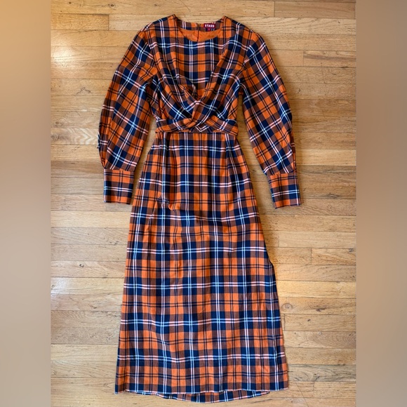 STAUD Dresses & Skirts - Staud Crosshill Dress in Poppy Plaid Orange Blue White